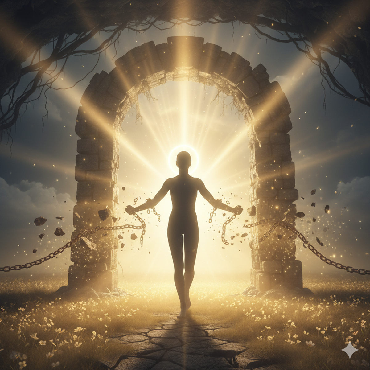Chaînes brisées symbolisant la libération des croyances limitantes et des blocages mentaux