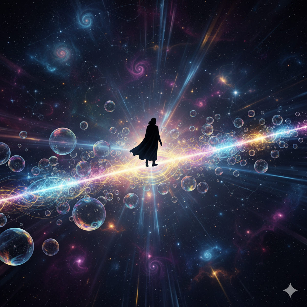 Abstract timeline with memory orbs illustrating hypnosis walkthrough