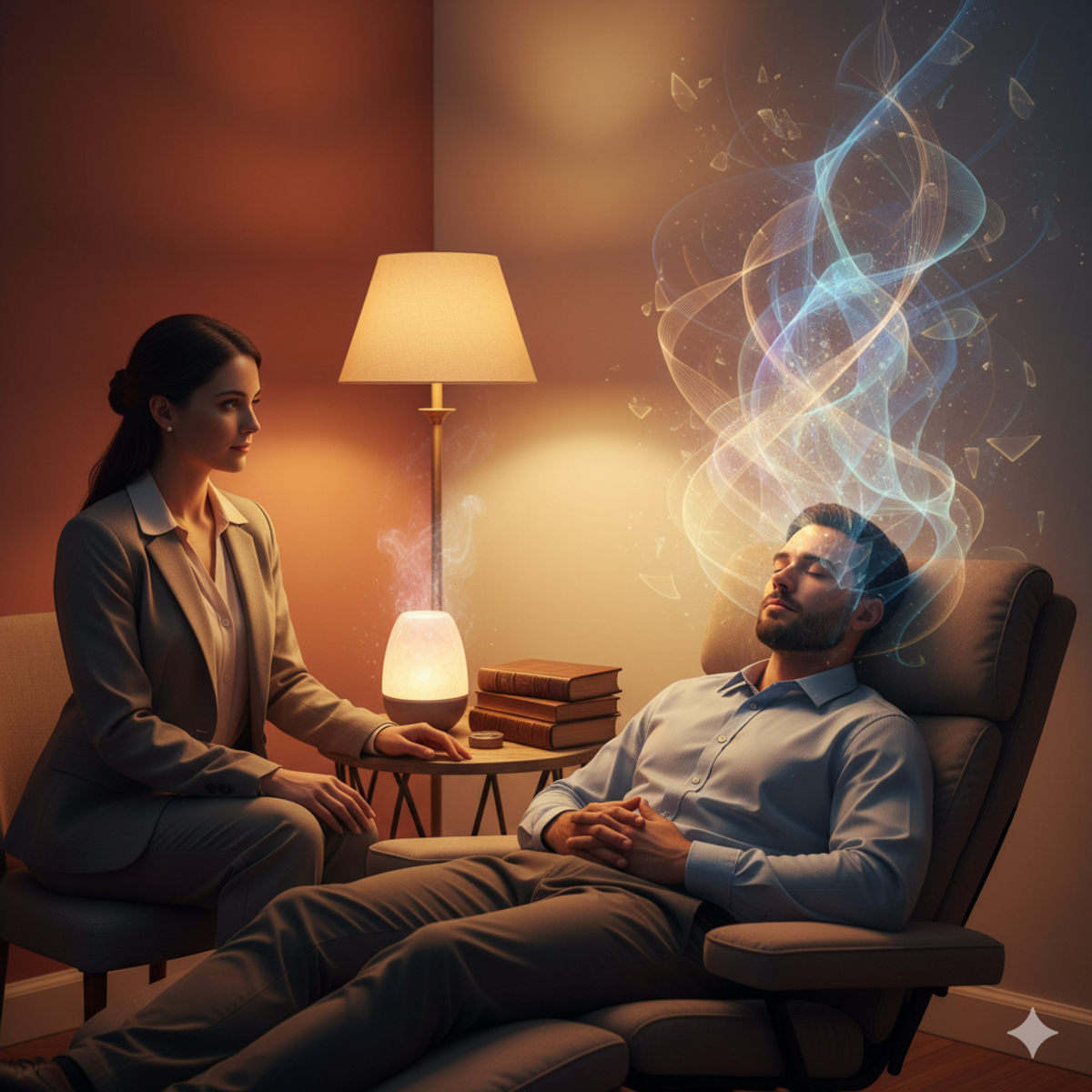 Warm and trusting hypnotherapy session between hypnotherapist and client