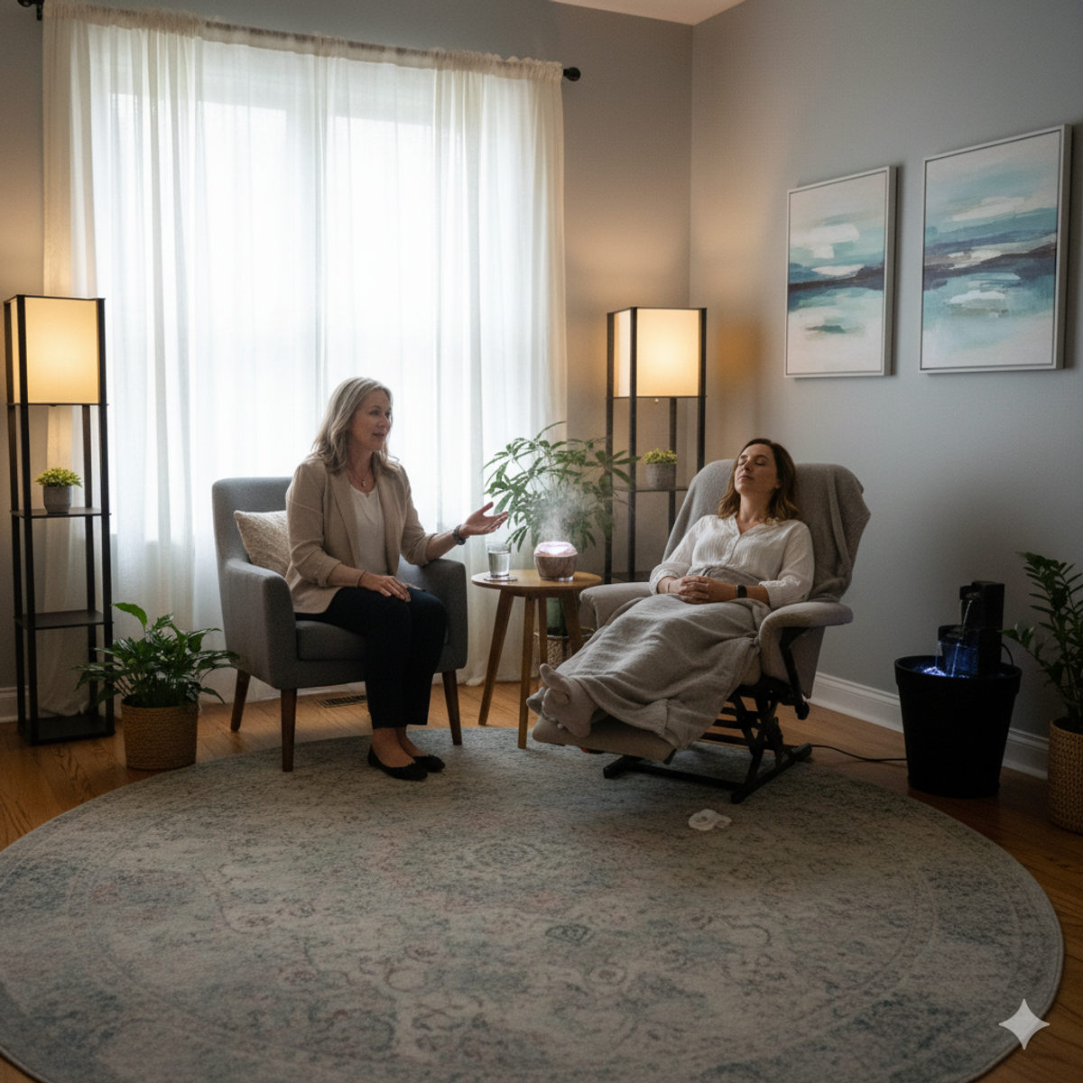 Séance d'hypnothérapie dans un cabinet calme