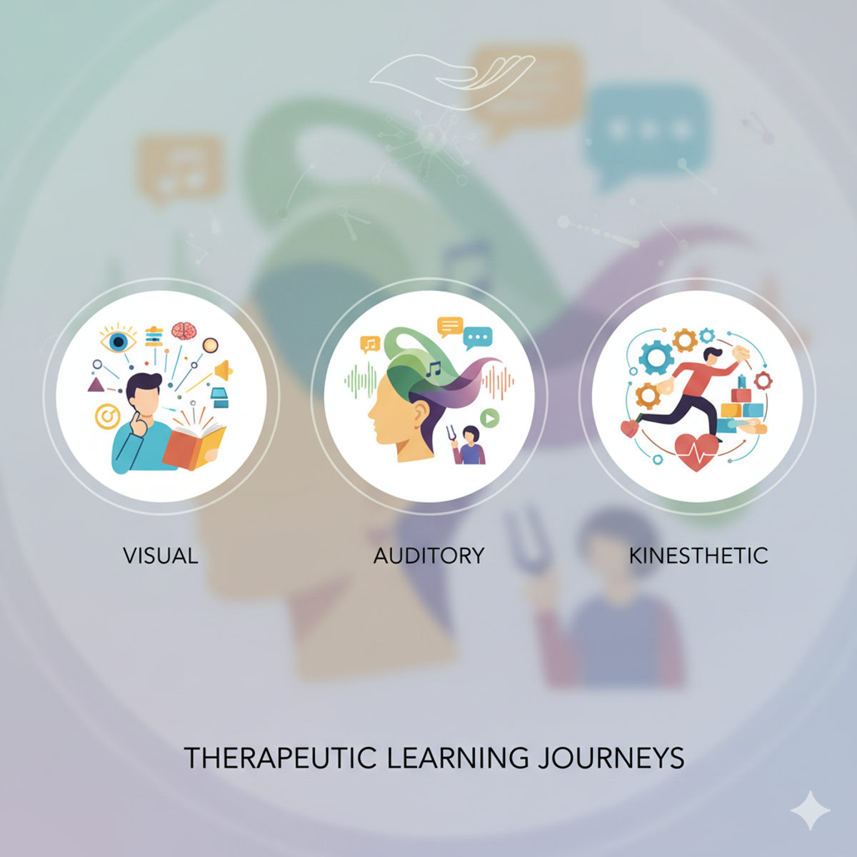 Learning styles icons showing visual, auditory, and kinesthetic therapy approaches
