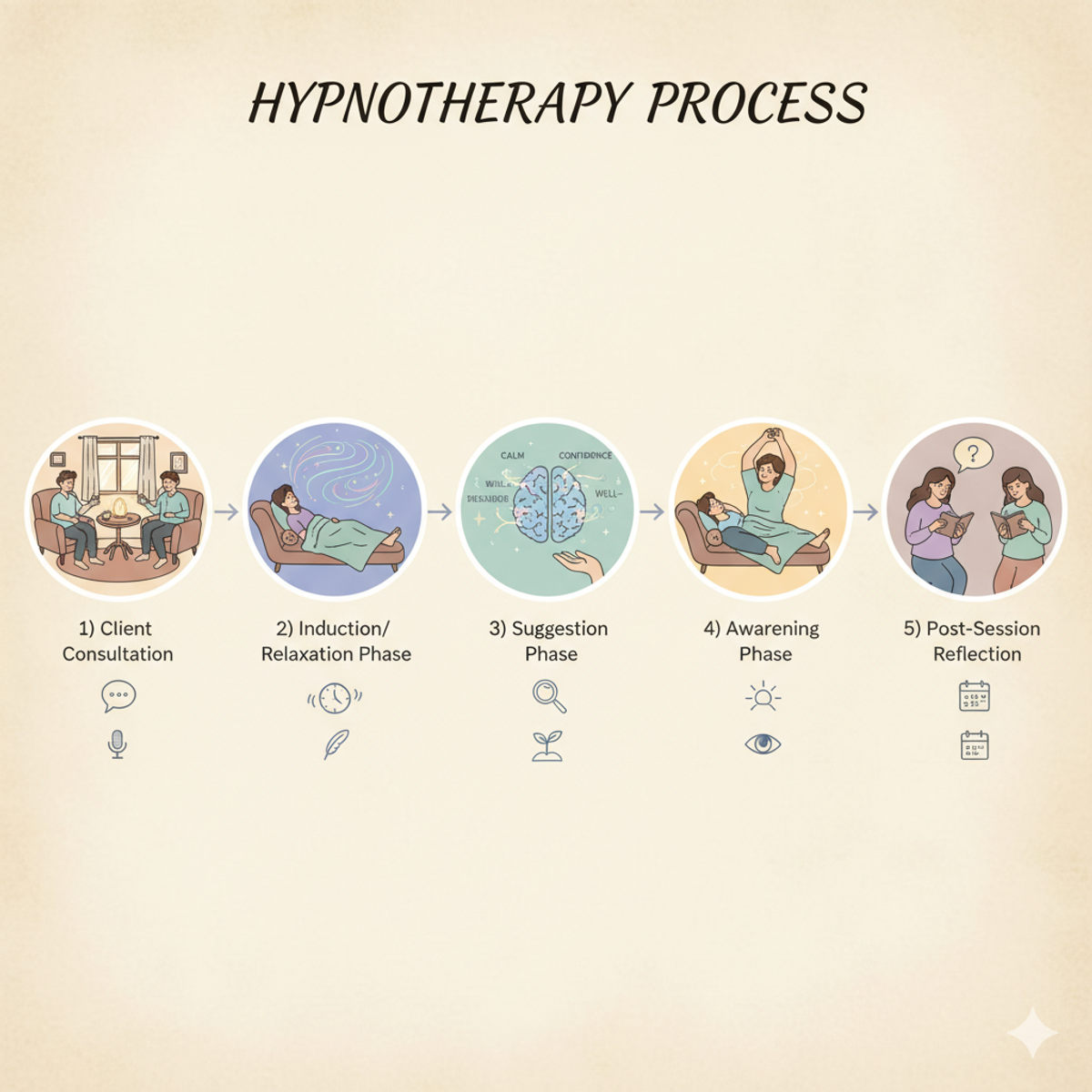 Hypnotherapy session flowchart steps: client process guide