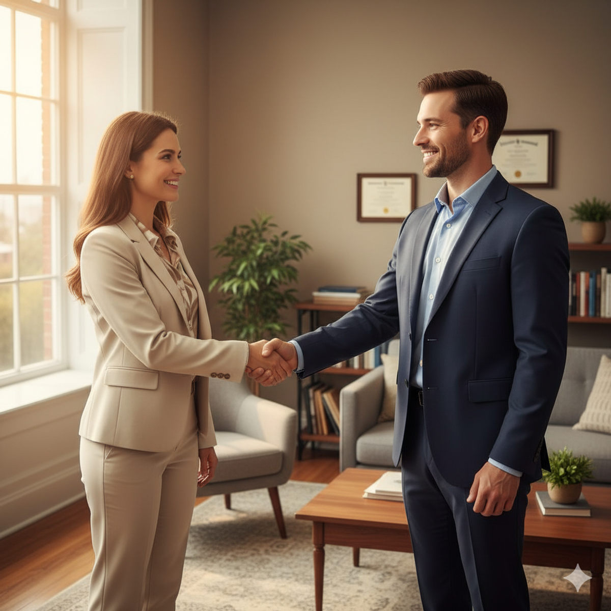 Hypnotherapist and client successful session ending