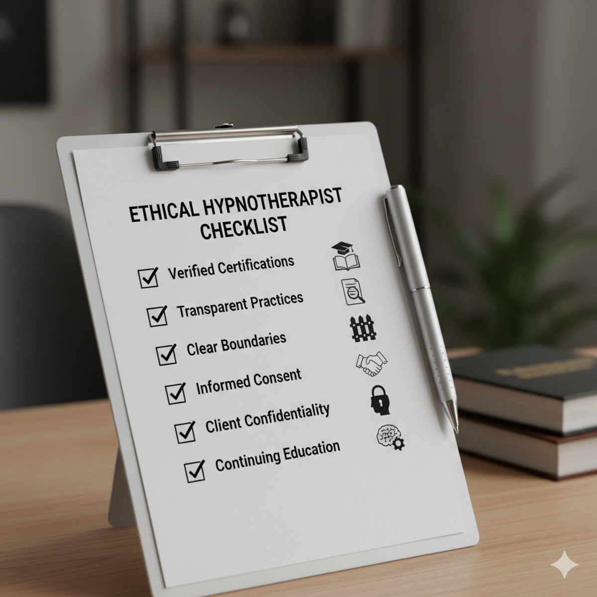 Liste de vérification hypnothérapeute éthique presse-papiers