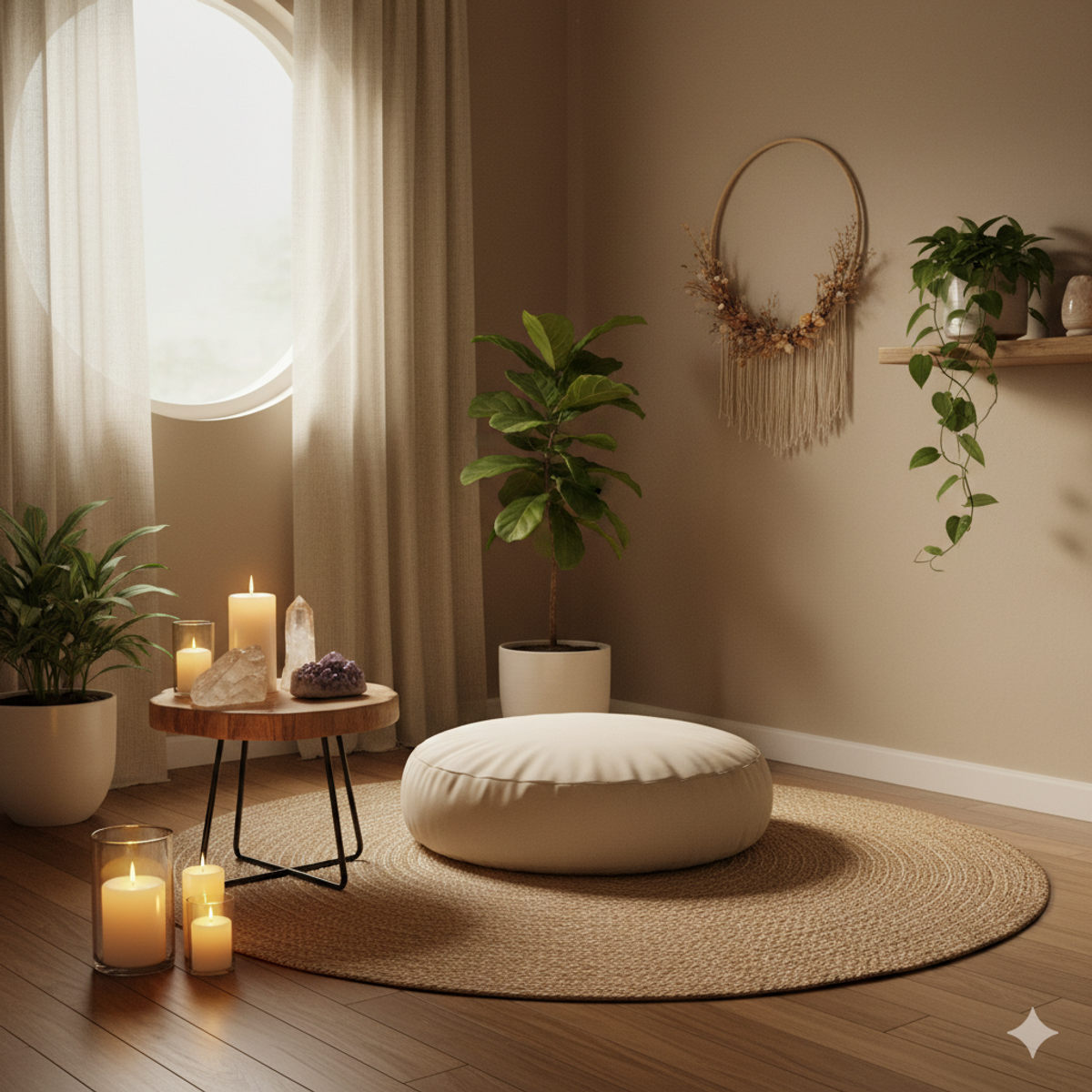 Peaceful meditation space setup for Reiki practice