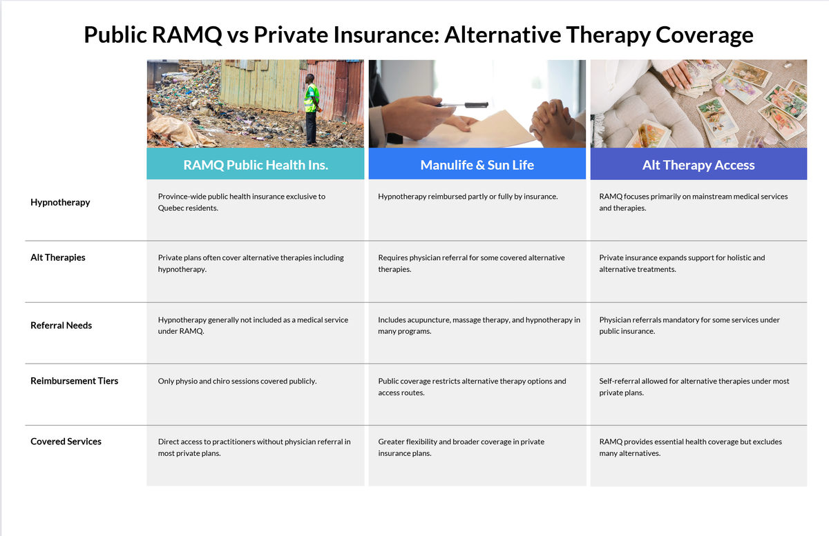 Public vs private healthcare hypnotherapy infographic in Canada