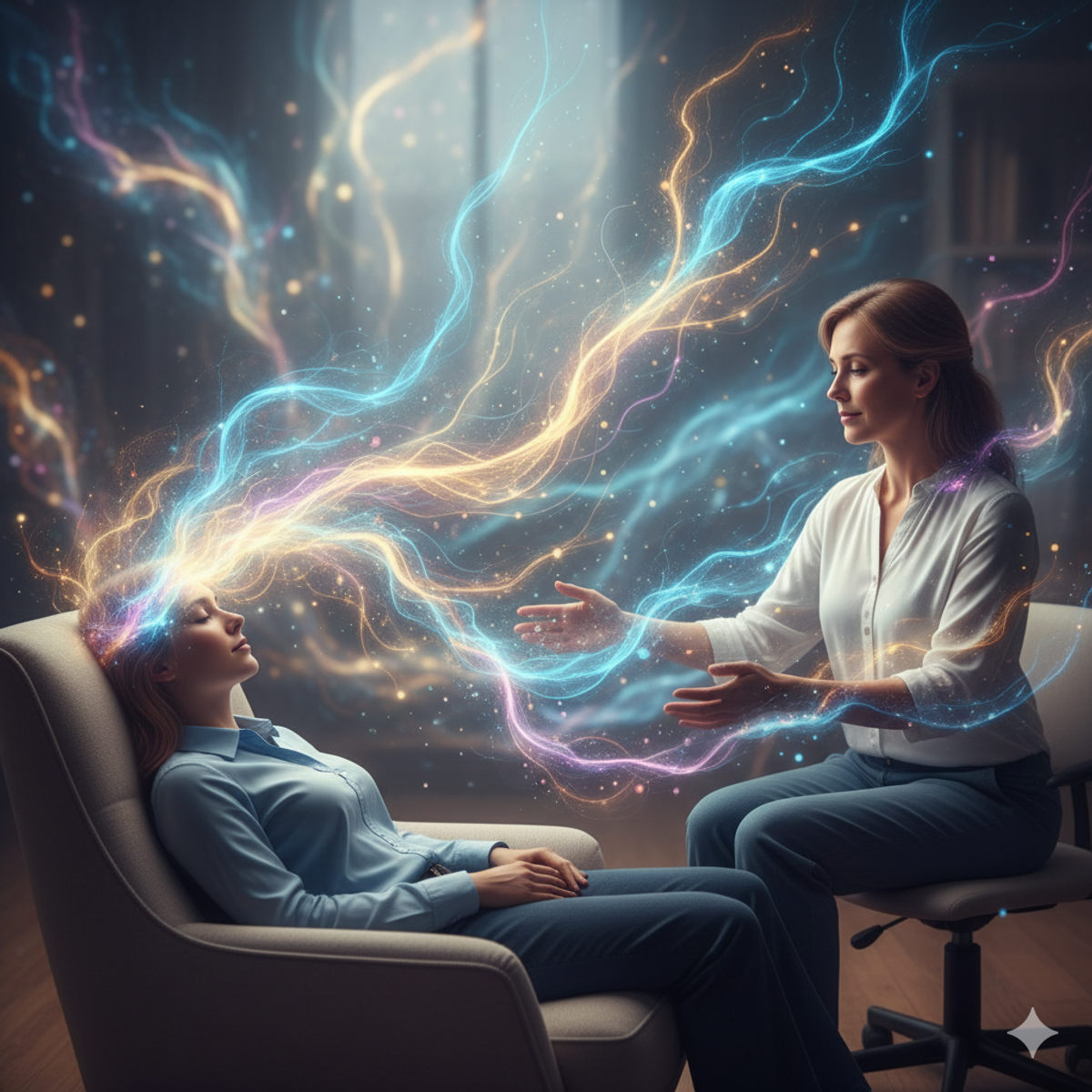 Hypnosis brain pathways with guided therapy light trails
