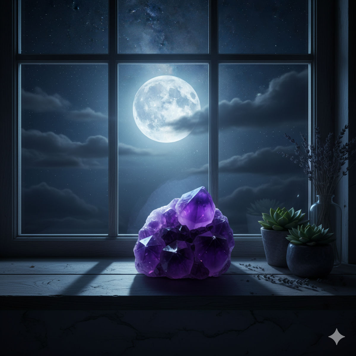 Rechargement d'améthyste sous la lumière de la lune