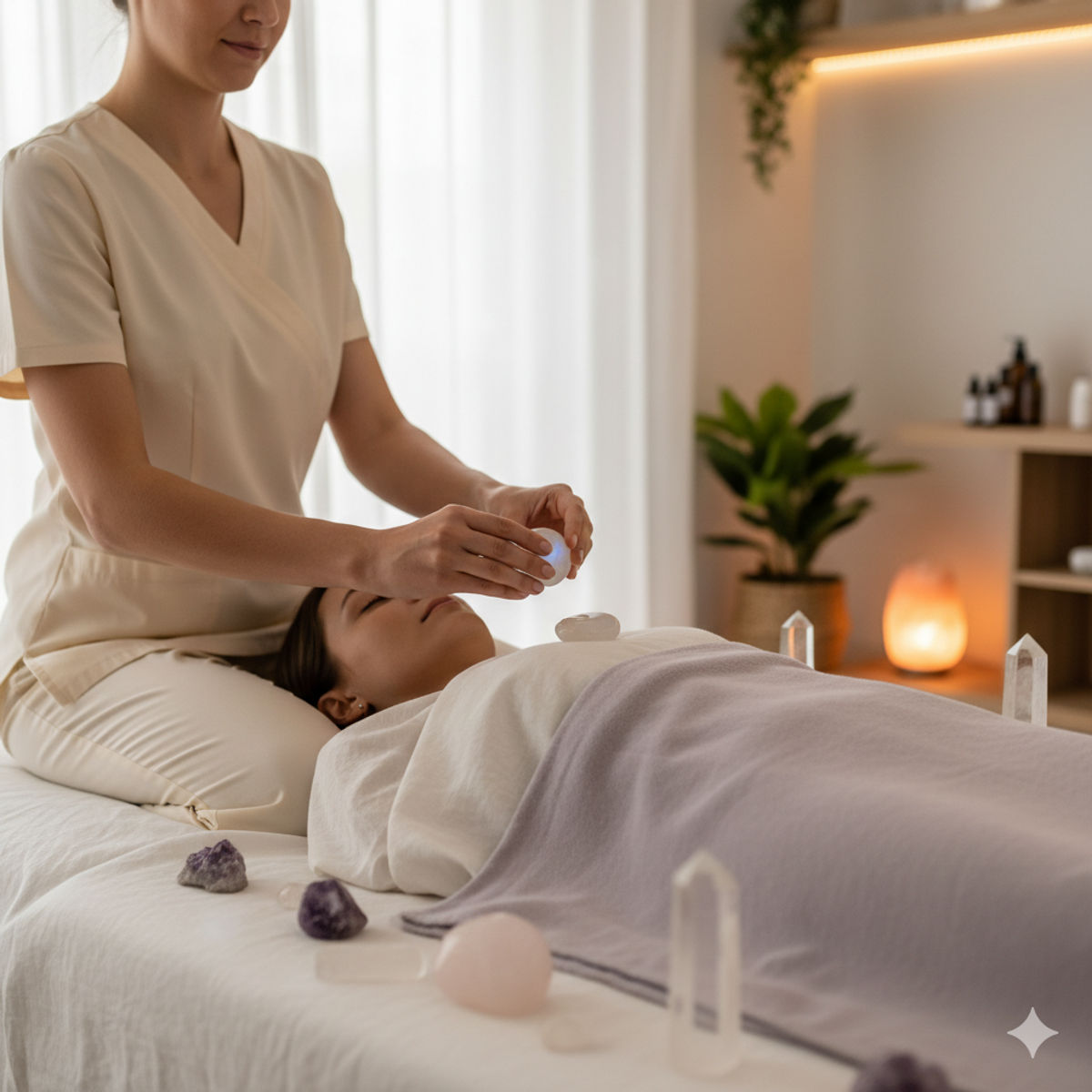 Séance lithothérapie professionnelle pierre de lune placement chakras
