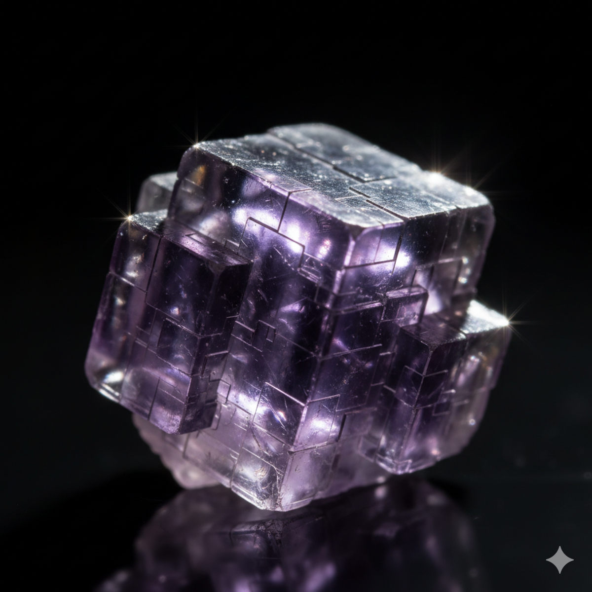 Structure cristalline cubique de la fluorite violette montrant sa transparence naturelle