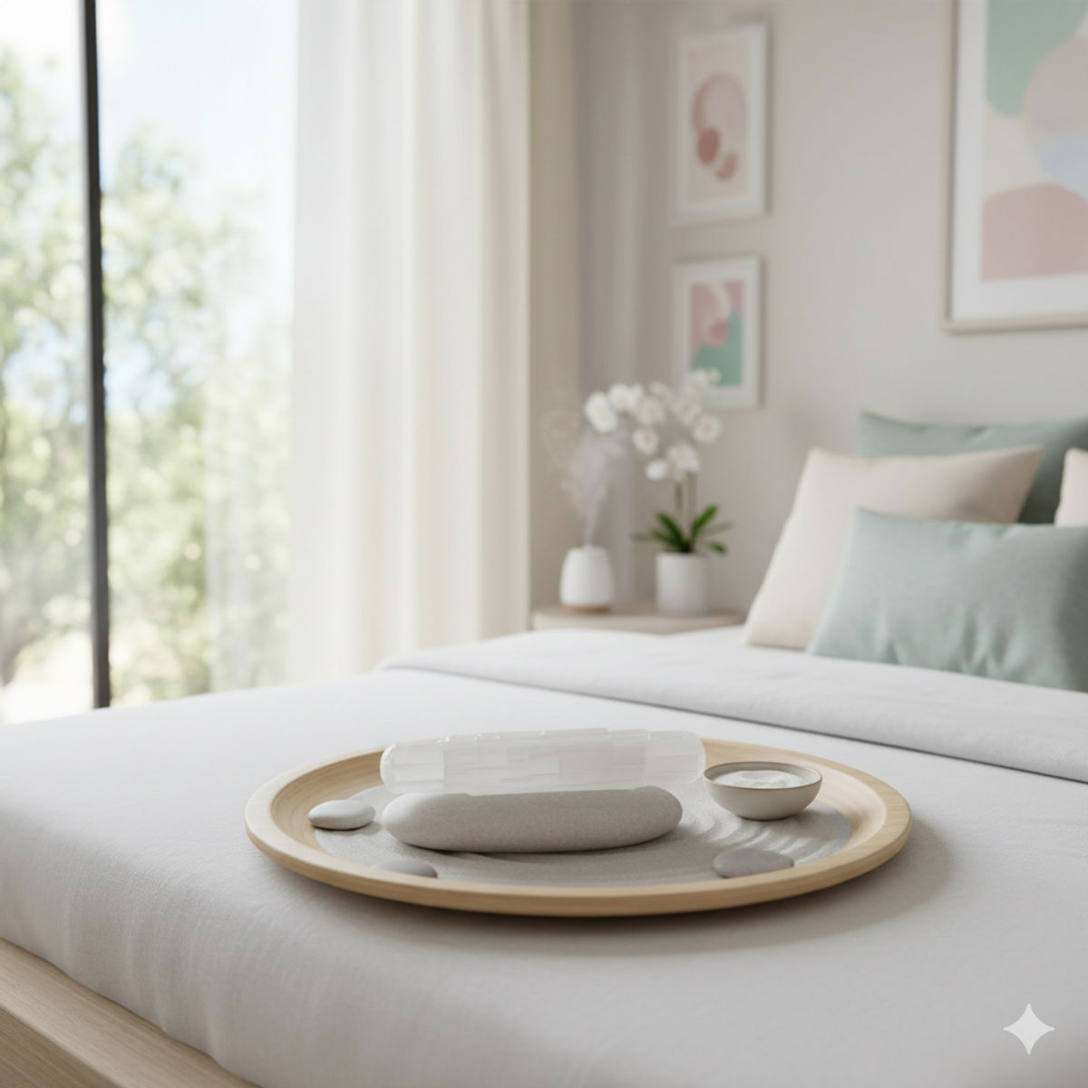 Pierre de sélénite blanche pour purifier l'environnement de sommeil