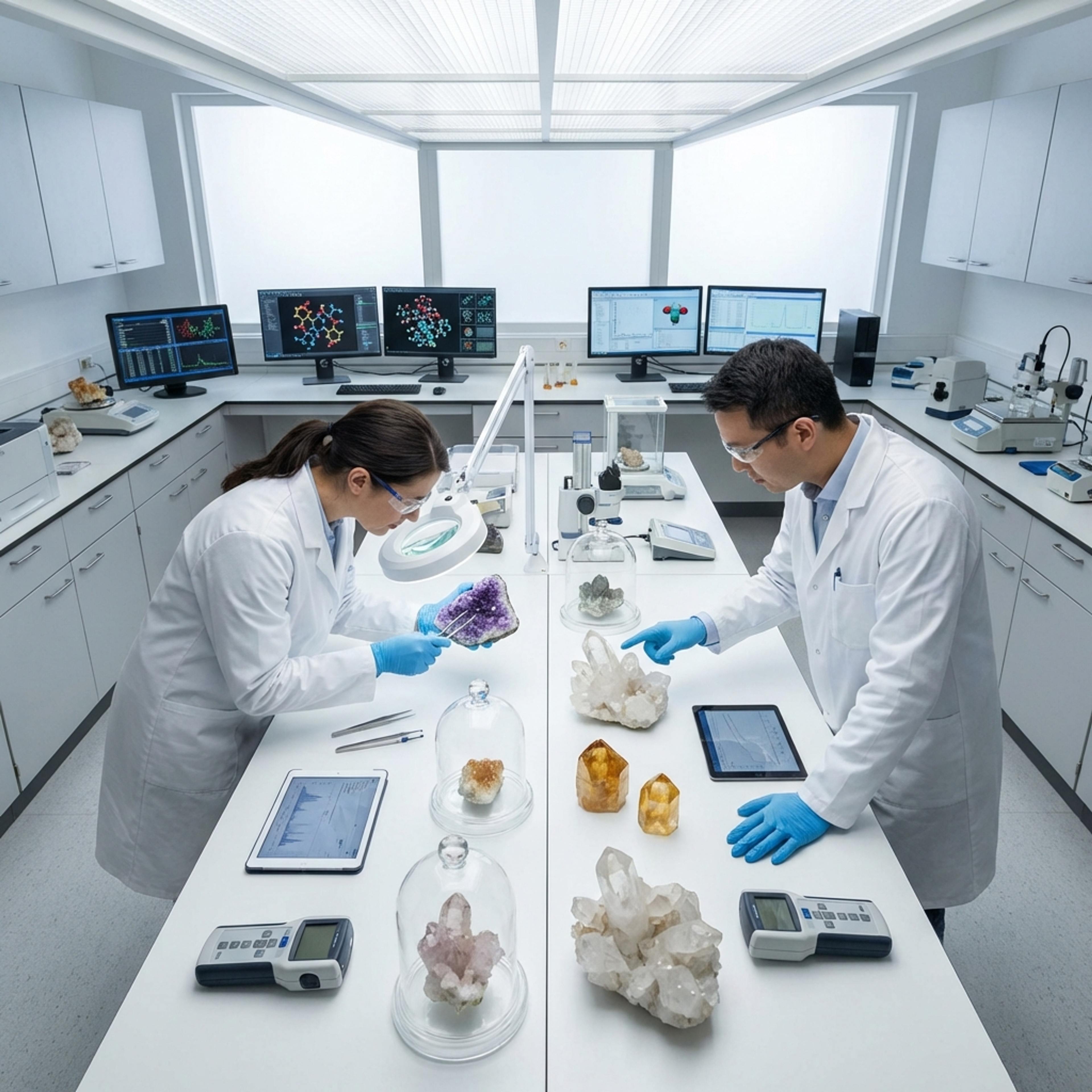 Recherche scientifique sur les cristaux en laboratoire moderne
