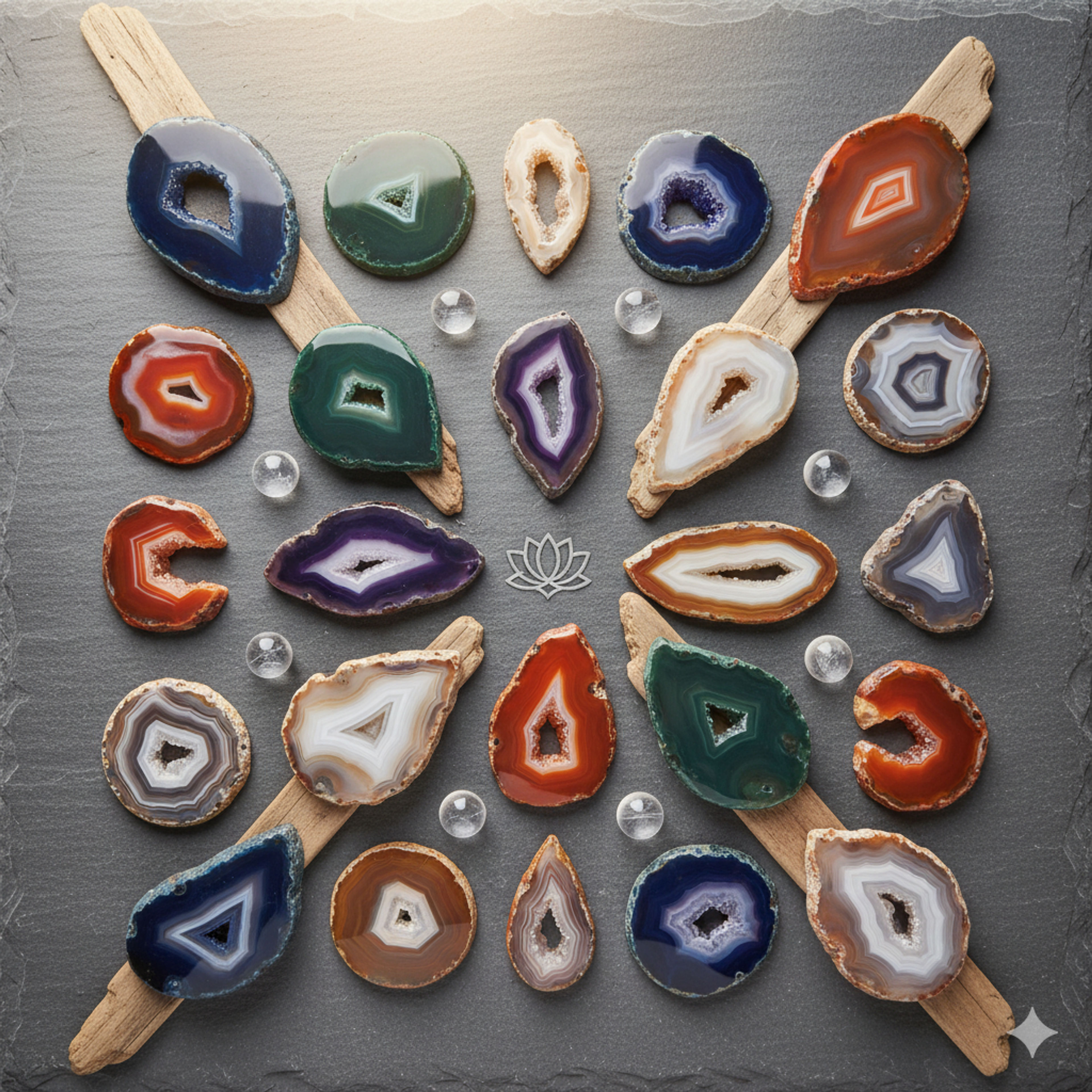 Collection variée d'agates pierre aux couleurs naturelles pour équilibre énergétique
