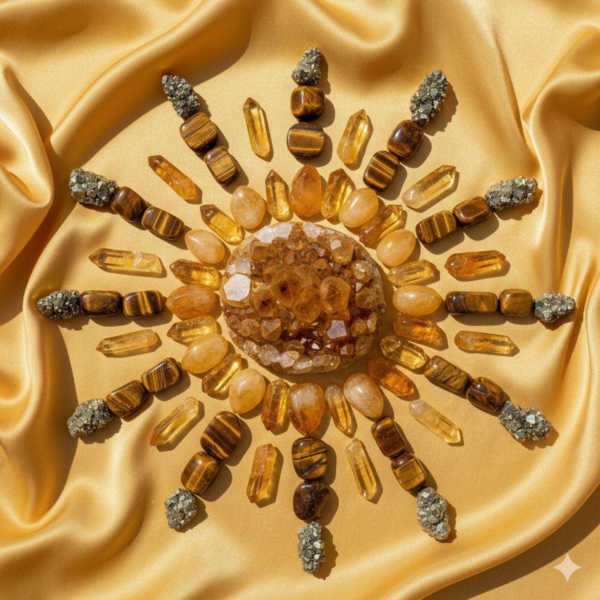 Citrine, œil de tigre et pyrite pour renforcer la confiance du chakra du plexus solaire