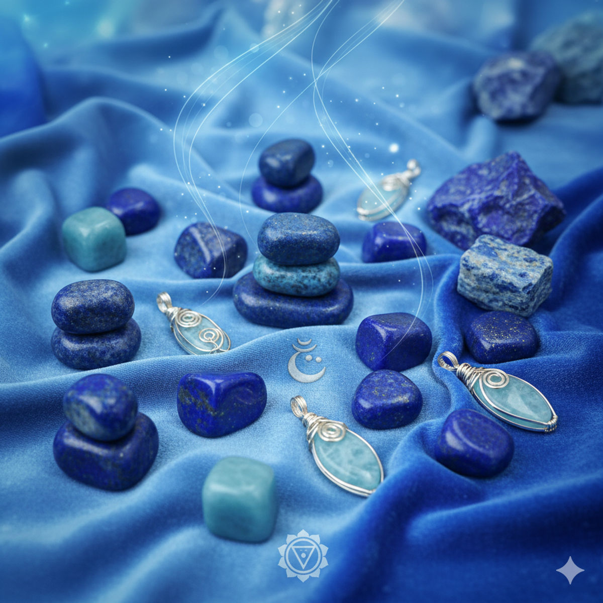 Sodalite, lapis-lazuli et aigue-marine pour améliorer la communication du chakra de la gorge