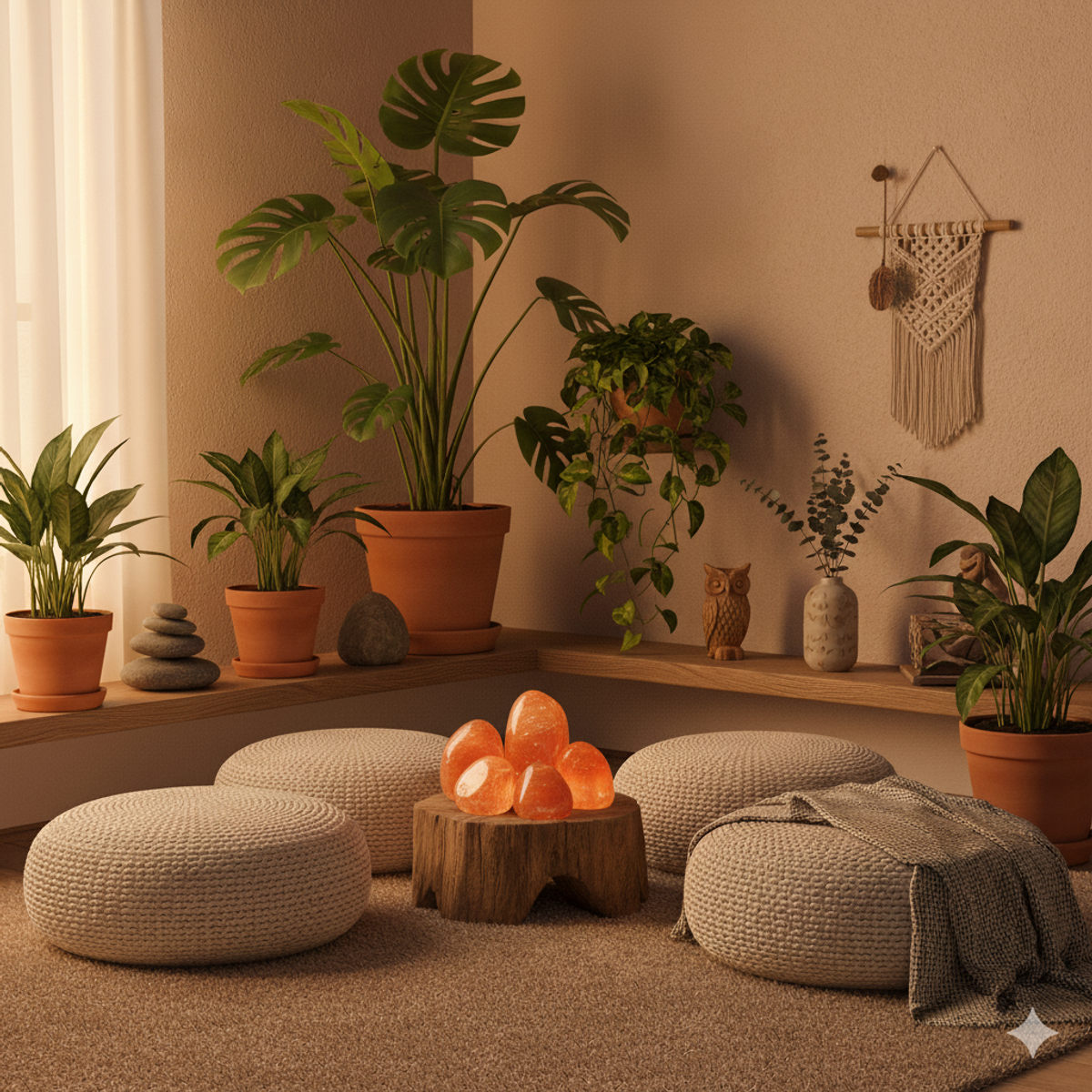 Coin méditation personnalisé avec pierre de soleil et éléments apaisants