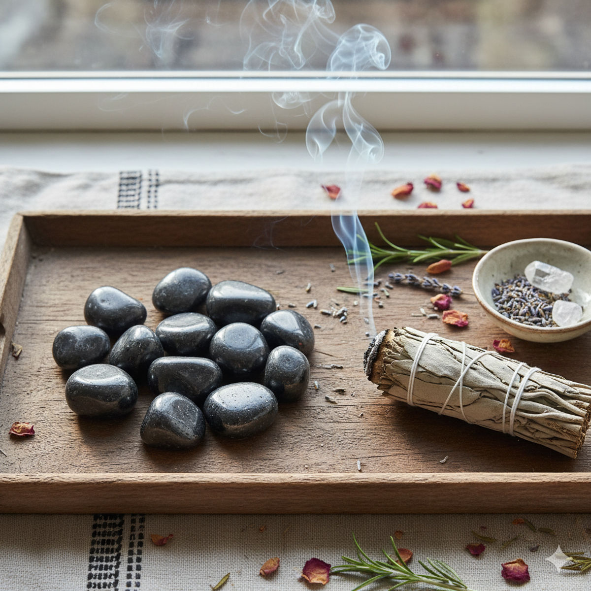Purification d'hématites avec sauge pour lithothérapie optimale