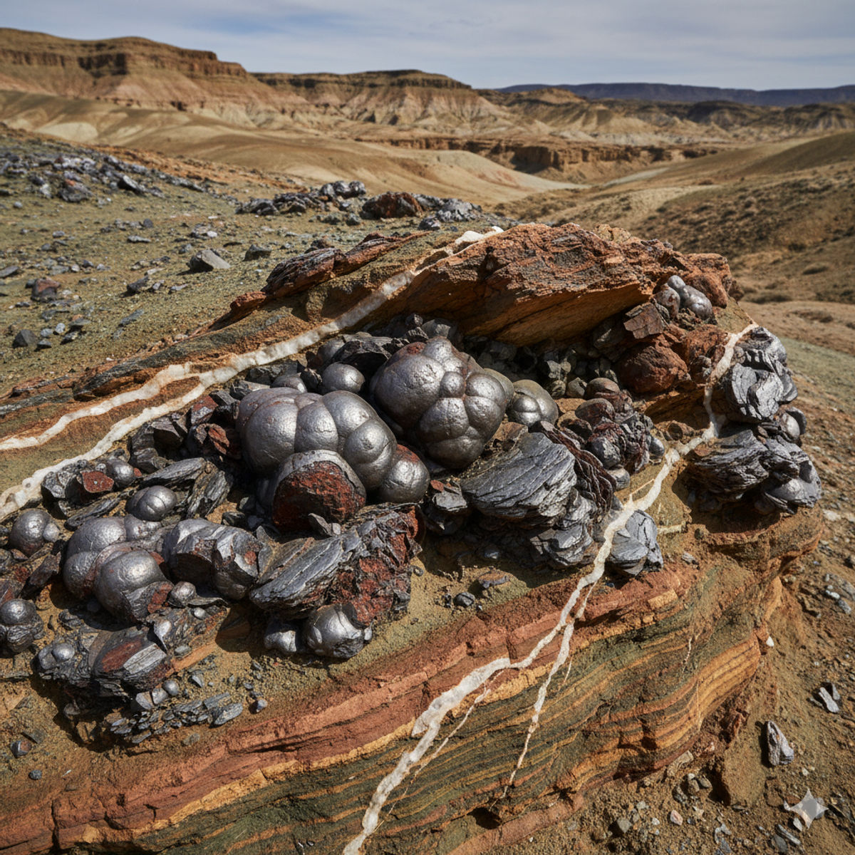 Formation naturelle d'hématite en contexte géologique