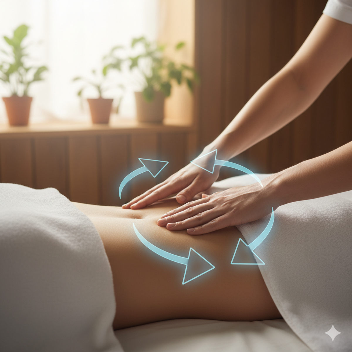 Massage abdominal complémentaire à la réflexologie pour améliorer la digestion et soulager les troubles