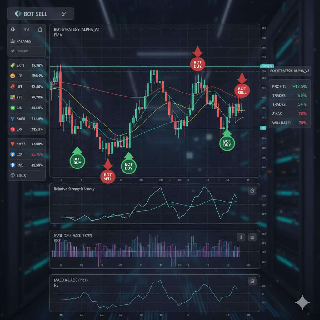 Trading chart with technical indicators and automated signals
