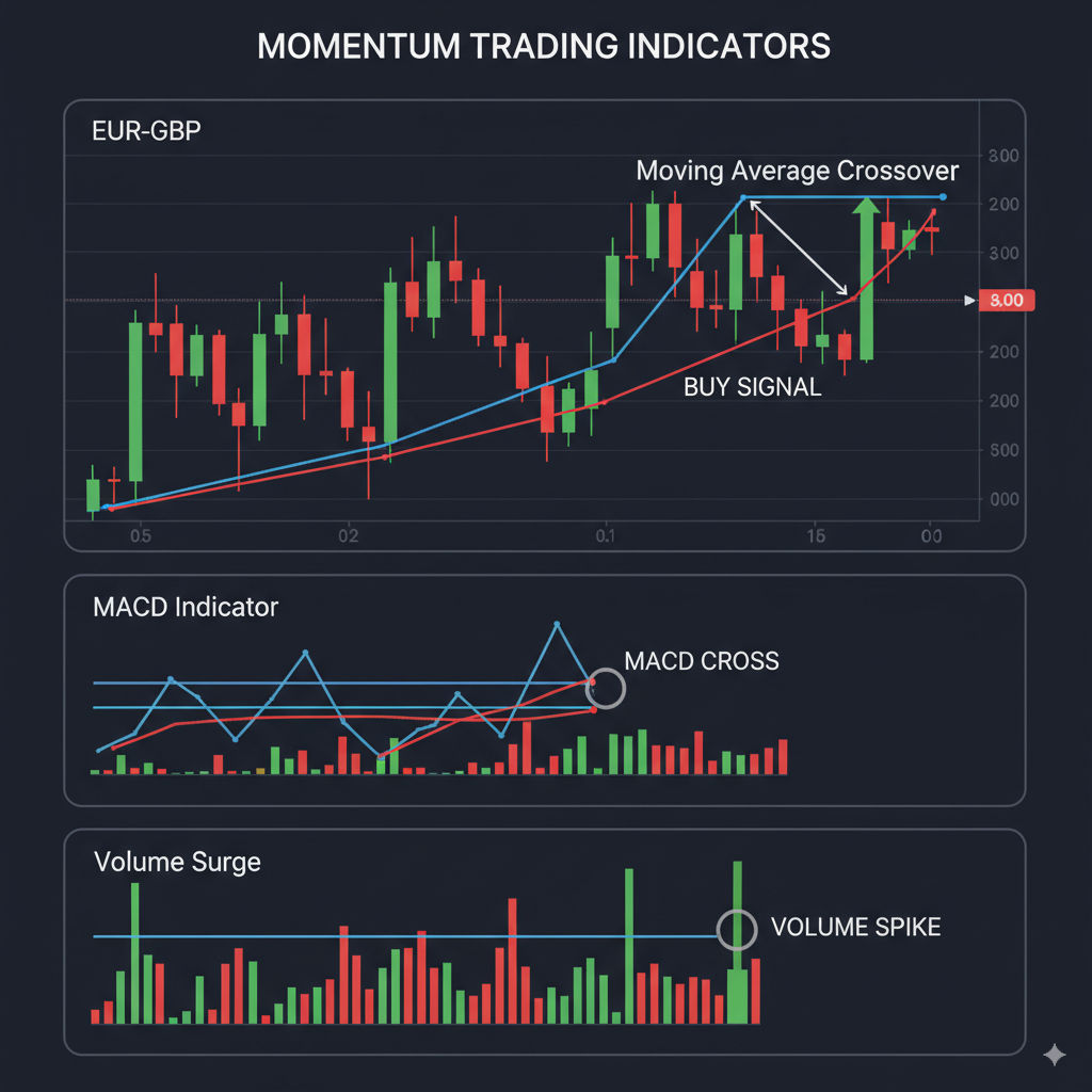 Momentum trading indicators including MACD and moving averages