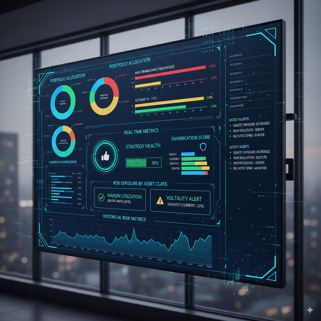 Trading risk management dashboard showing drawdown and diversification