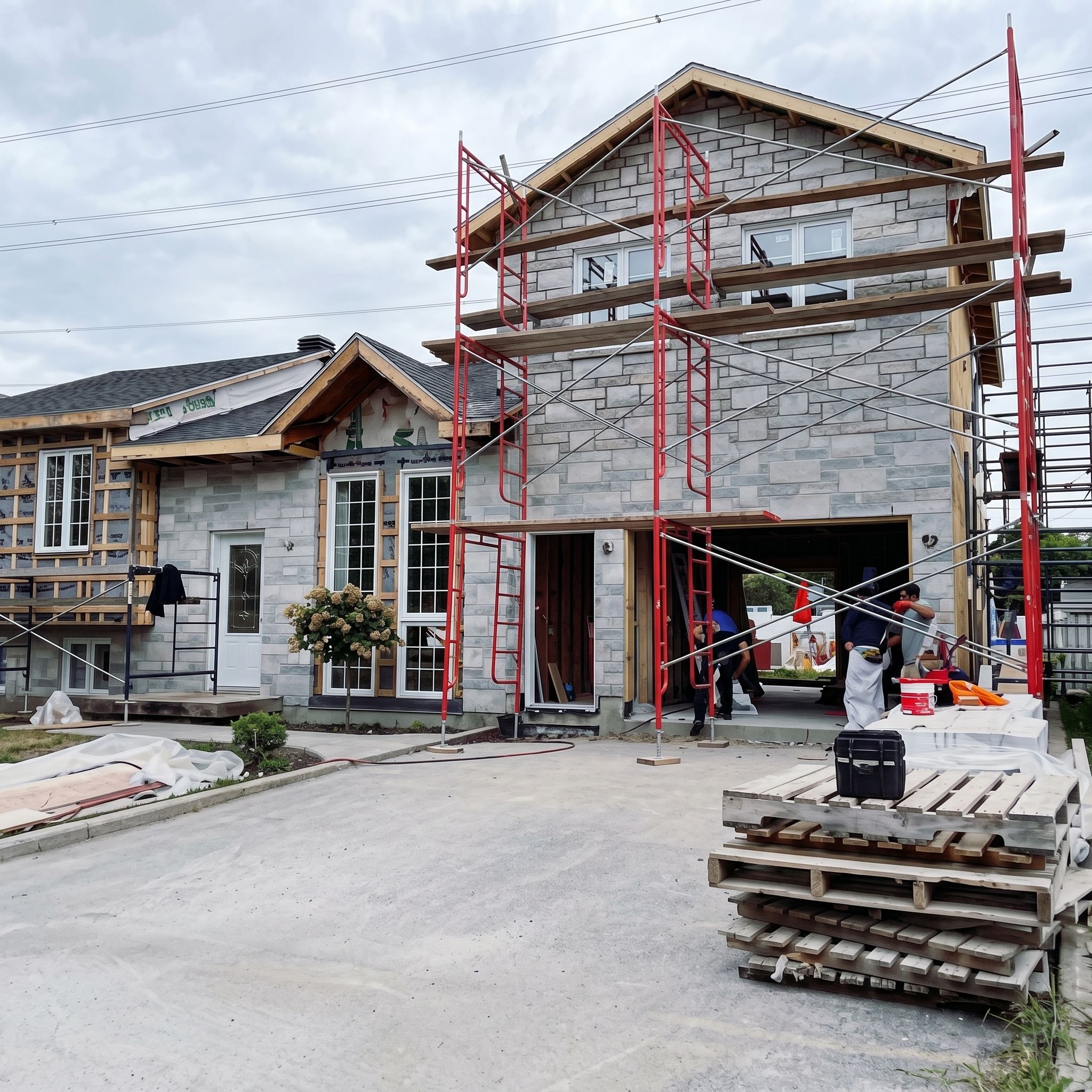 Residential masonry work on a home exterior