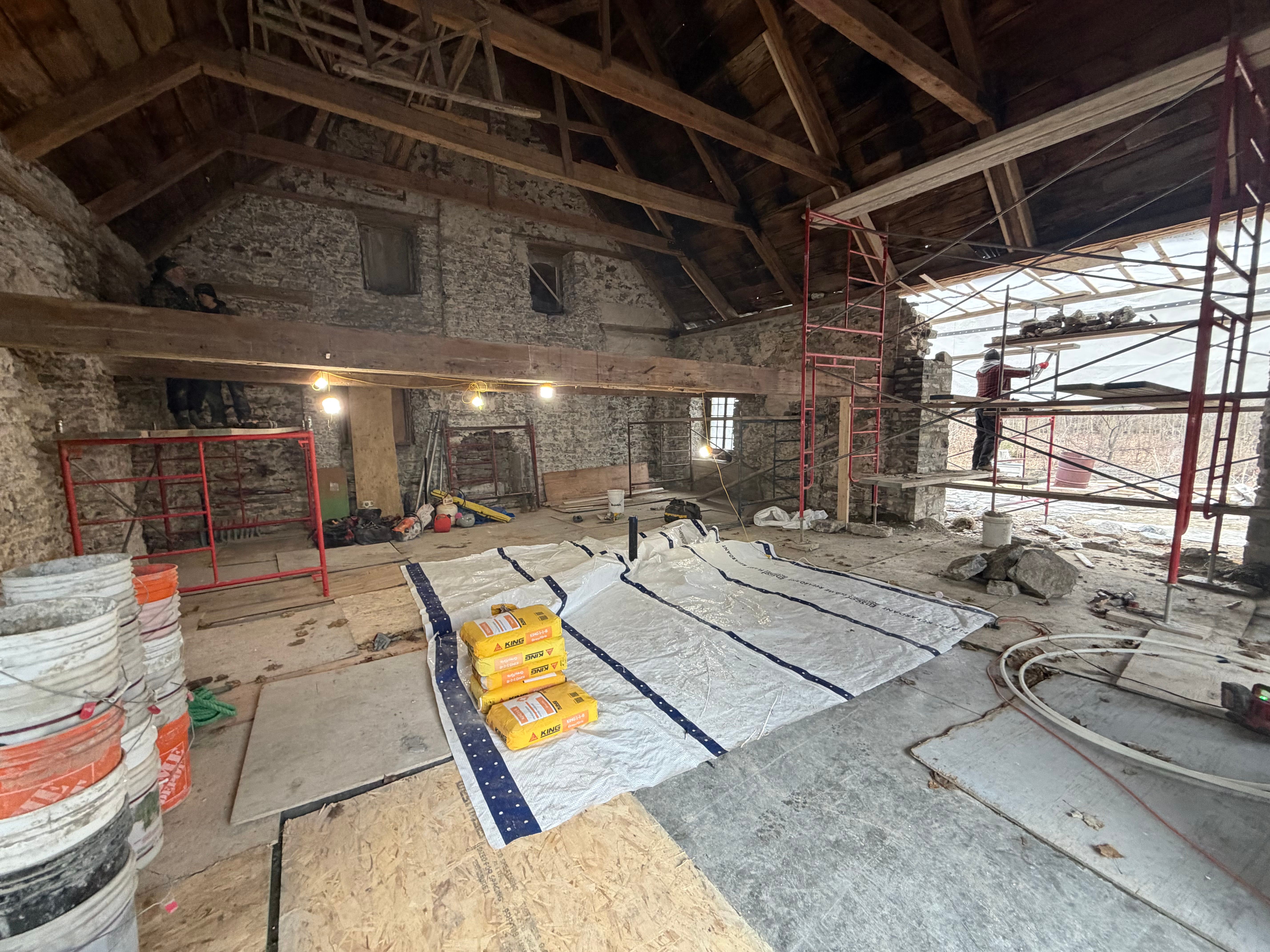 Interior masonry restoration workspace