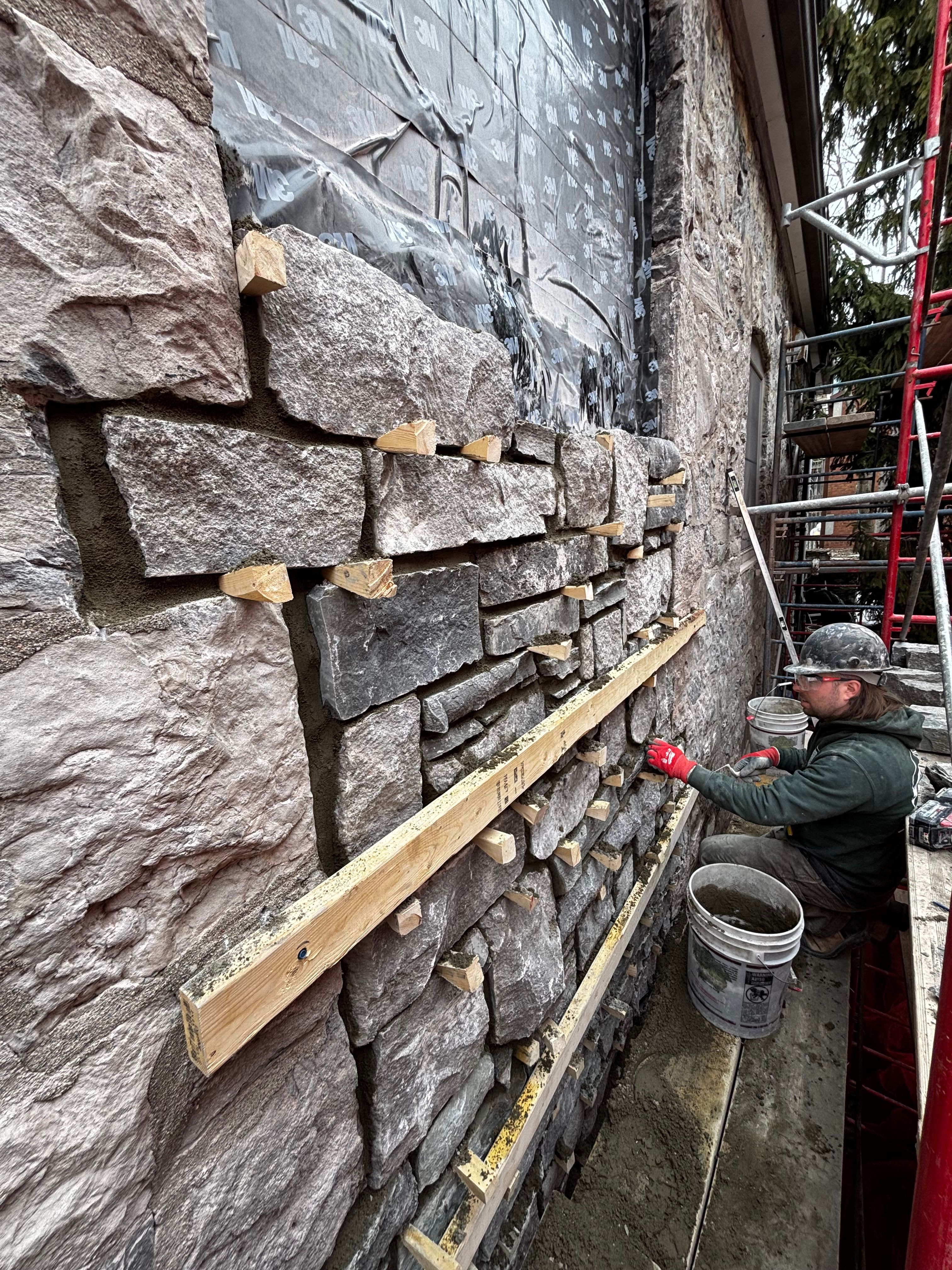 Stone masonry detail during restoration work