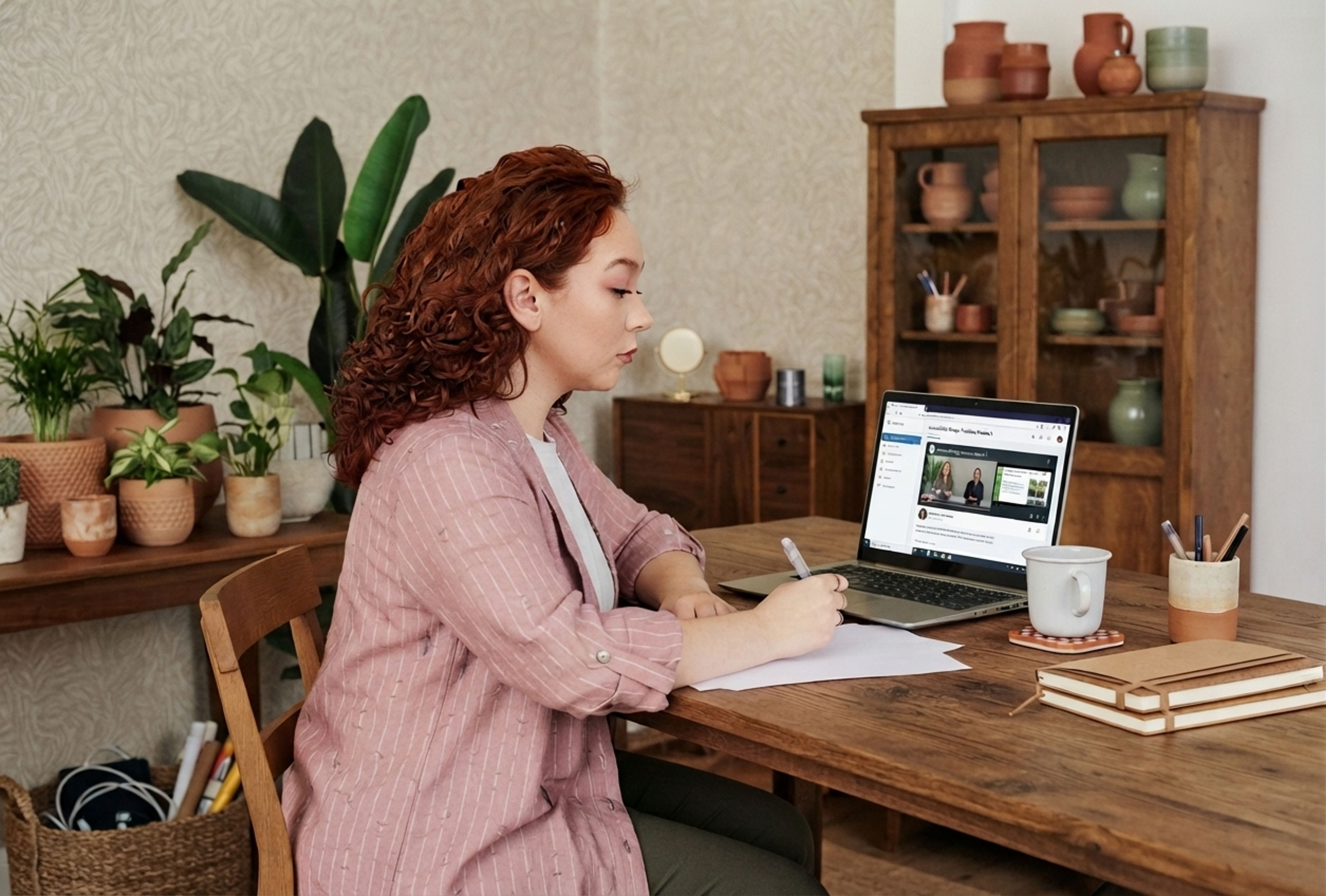 Étudiante suivant la formation en ligne