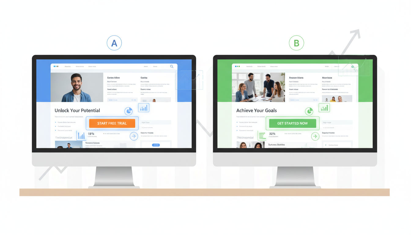 A/B testing comparison showing two website variations for conversion rate optimization
