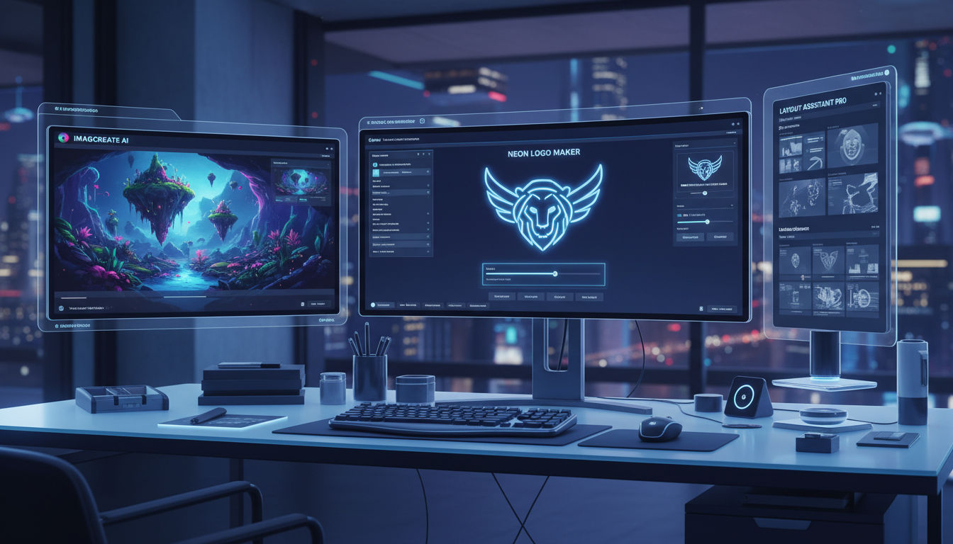 AI design tools and platforms displayed on computer screens showing creative automation capabilities