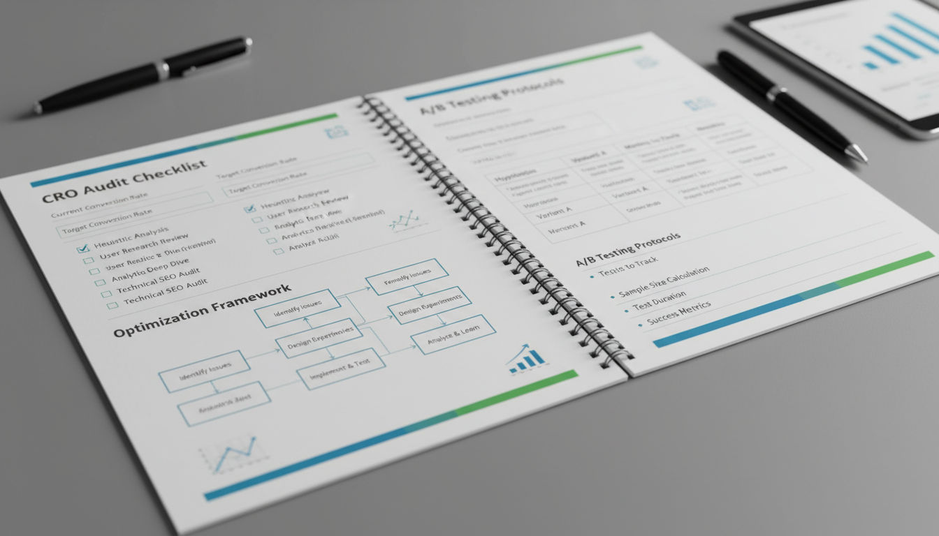 Complete conversion rate optimization template with audit checklist and testing framework