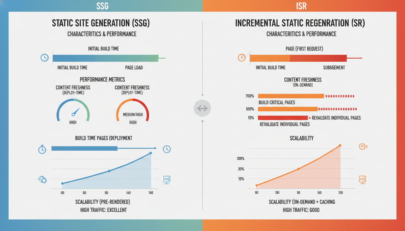 Comprehensive comparison chart of SSG vs ISR key differences and performance metrics