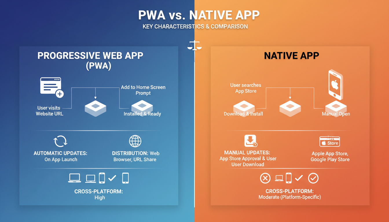 Core differences between PWA and native apps comparison