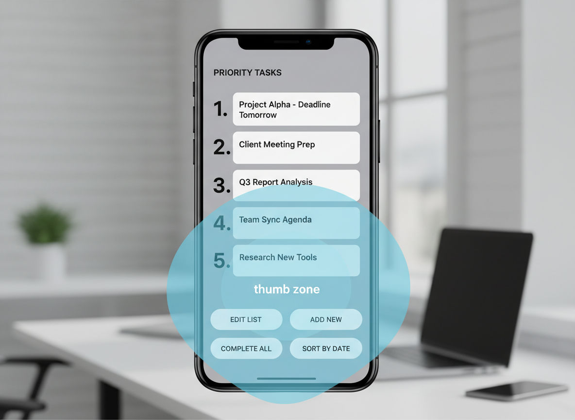 Core mobile first design principles including content prioritization and touch targets