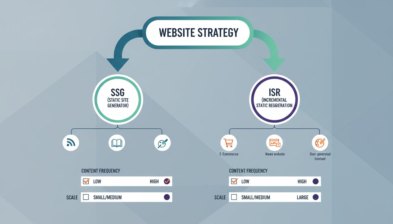 Decision framework flowchart for choosing between SSG and ISR rendering methods