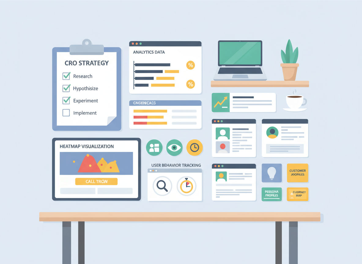 Essential components of a conversion rate optimization template including checklists and analytics