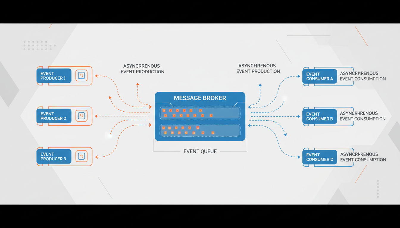 Event-driven architecture pattern showing producers, brokers, and consumers