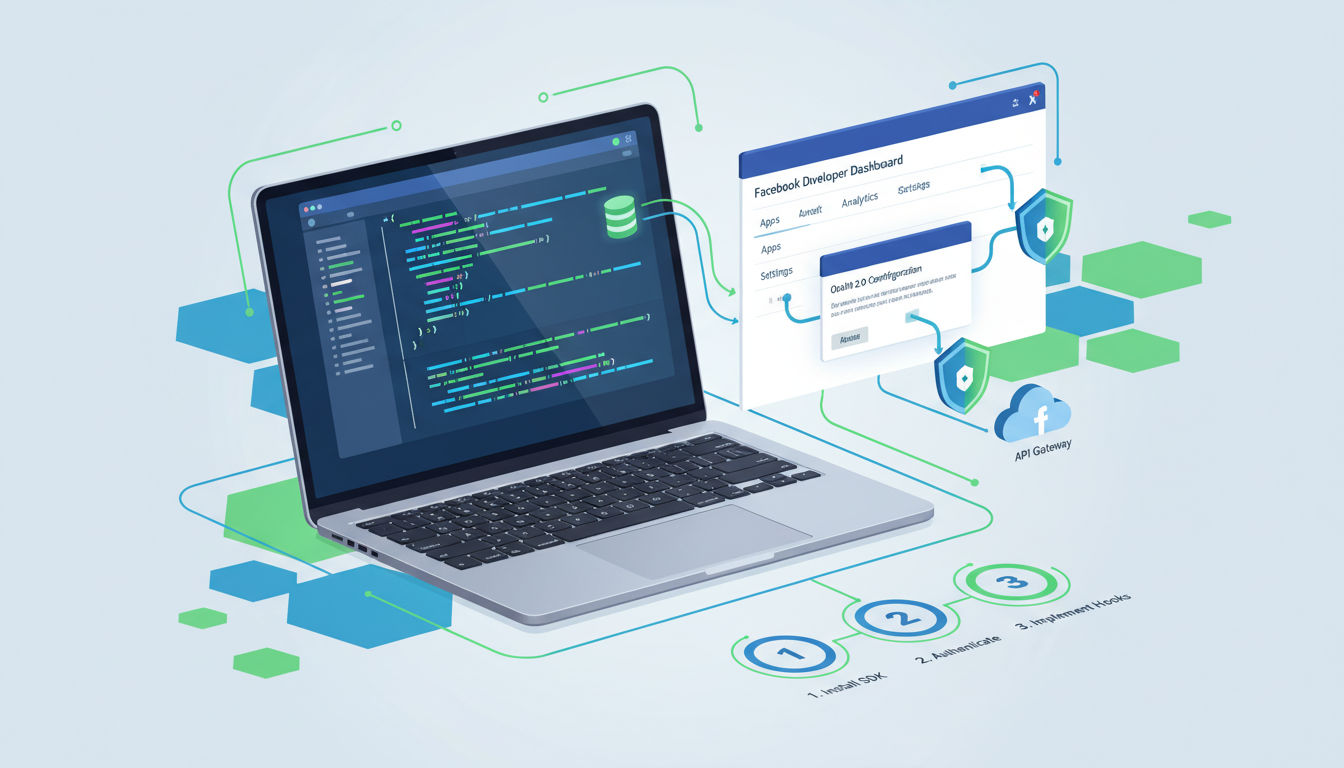 Facebook developer account setup and authentication process visualization