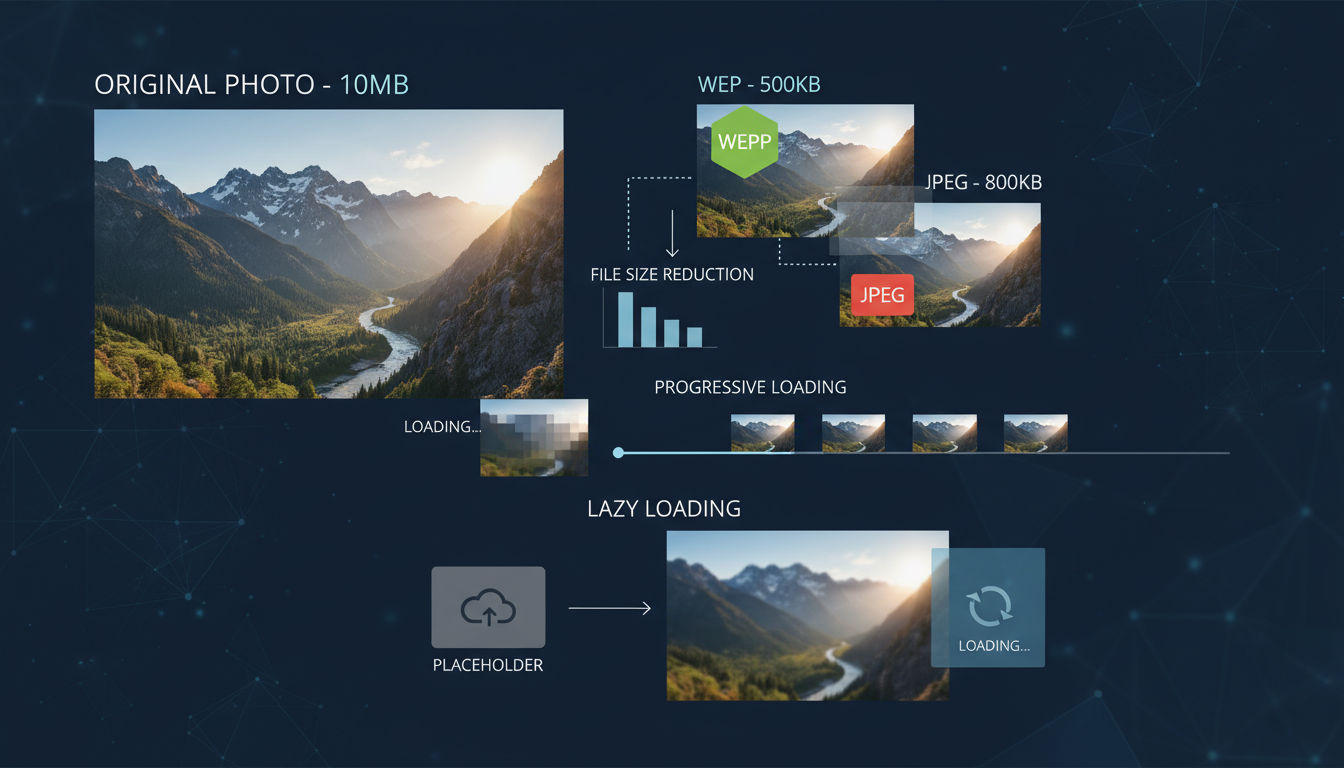 Techniques d'optimisation des images et des médias incluant compression et chargement différé