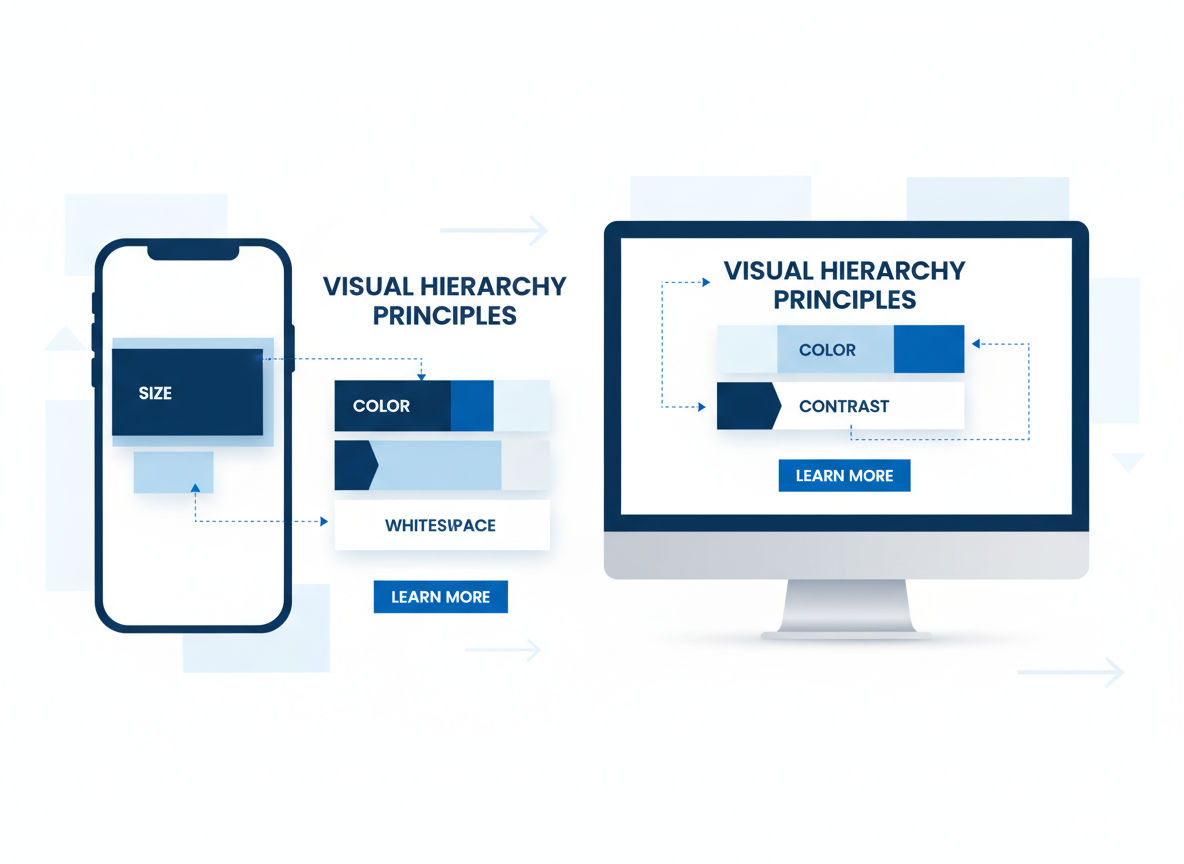 Key principles of UX for conversions including visual hierarchy and mobile-first design