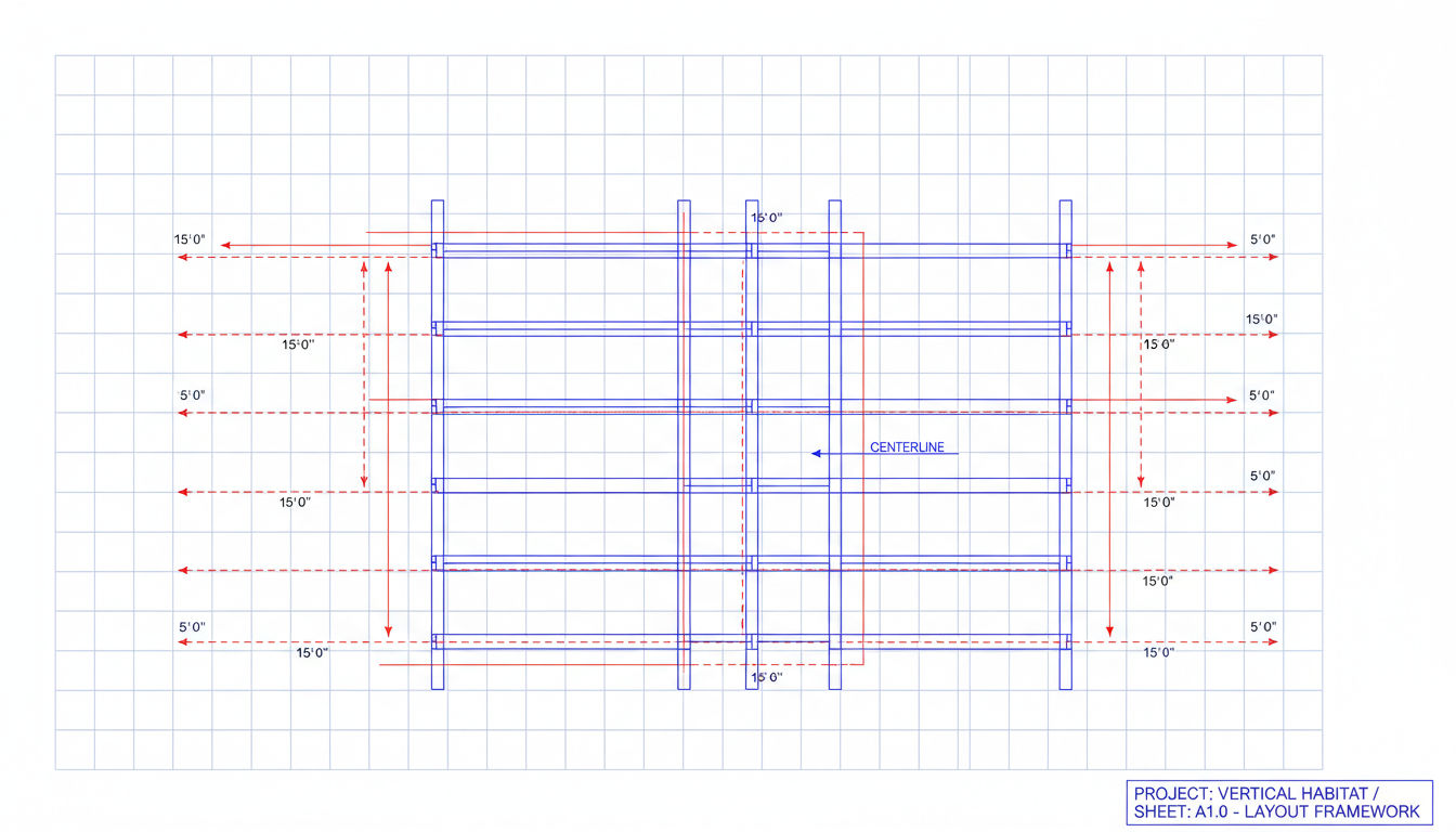 Layout design grid system showing structural framework and organizational elements