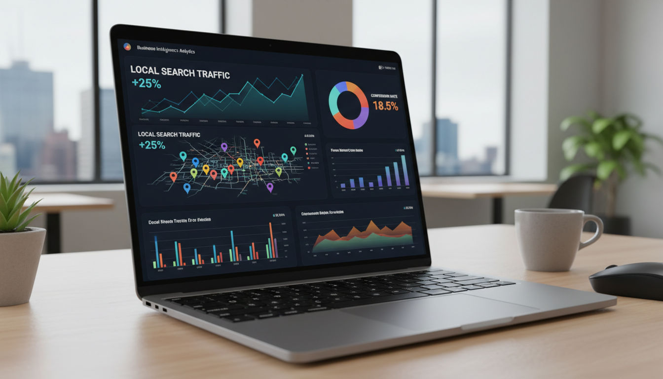 Tableau de bord d'analyse et de suivi de performance du référencement local pour les indicateurs d'entreprise de Montréal