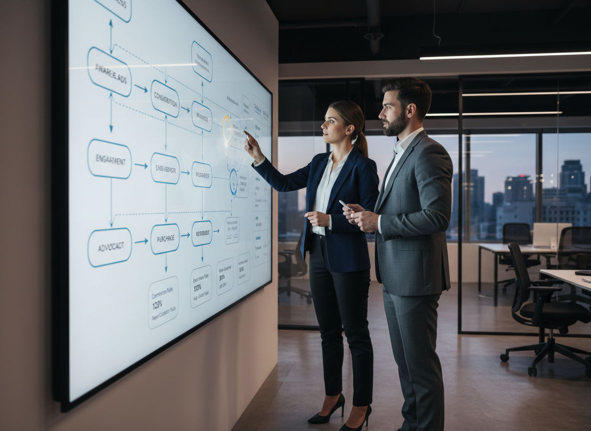 Professionnel du marketing développant une stratégie de parcours client basée sur les données