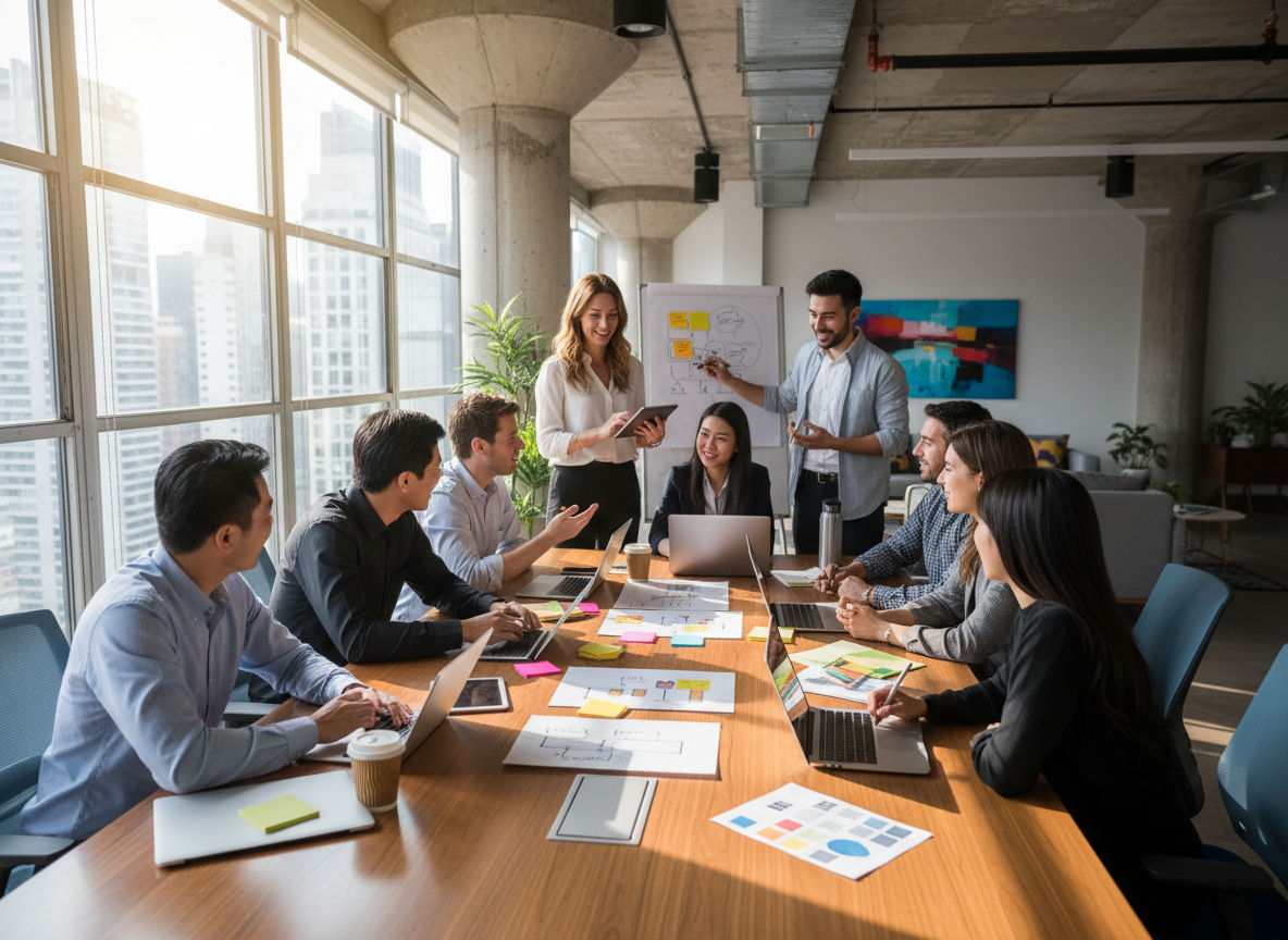 Équipe marketing développant des capacités internes grâce à une formation collaborative
