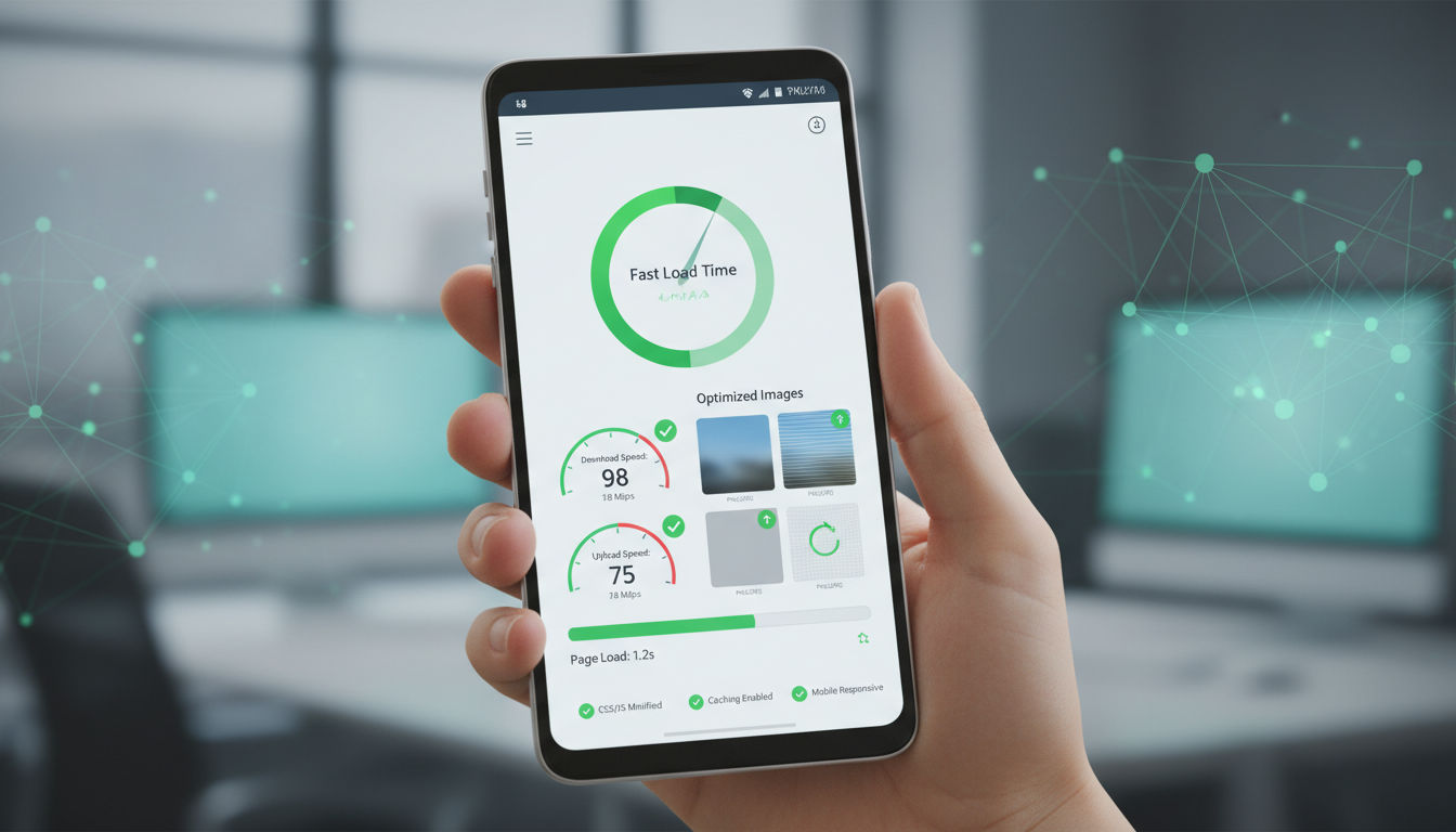 Mobile optimization best practices showing page speed and performance metrics
