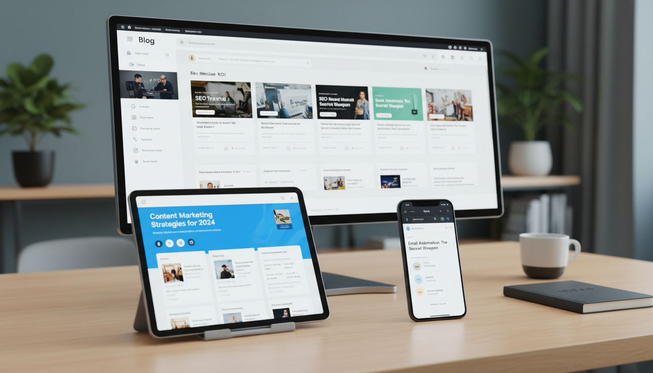 Multiple devices displaying top SaaS marketing blogs and content resources