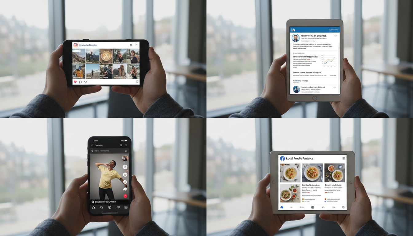 Plusieurs plateformes de médias sociaux affichant des stratégies de contenu spécifiques à chaque plateforme