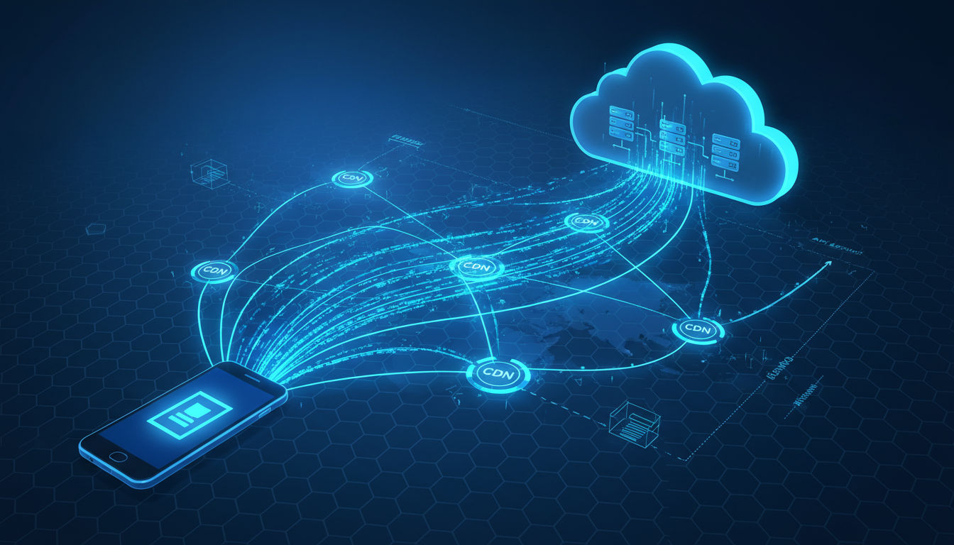 Optimisation réseau et API montrant le flux de données et la connectivité